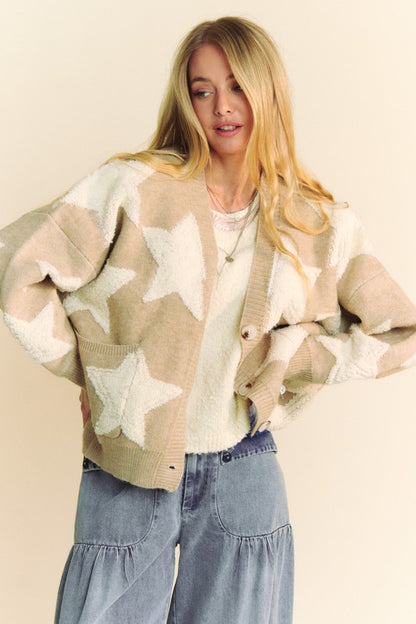 Davi & Dani Fuzzy Star Button Down Cardigan