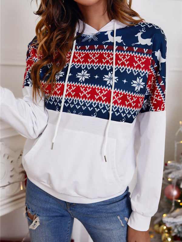 Festive Reindeer Pattern Knit Hoodie Sweatshirt