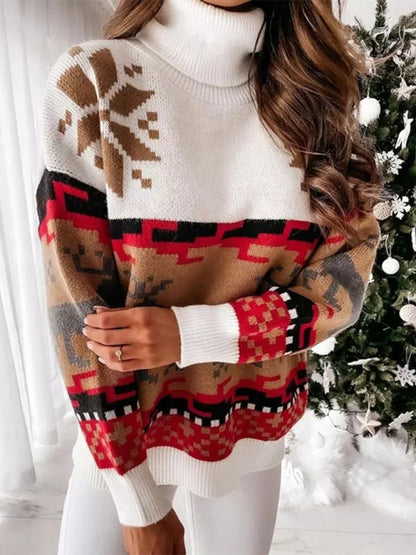 Patterned Graphic Knit Long Sleeve Sweater