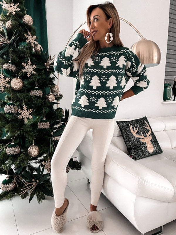 Festive Self-Design Dropped Shoulder Long Sleeve Sweater for Women