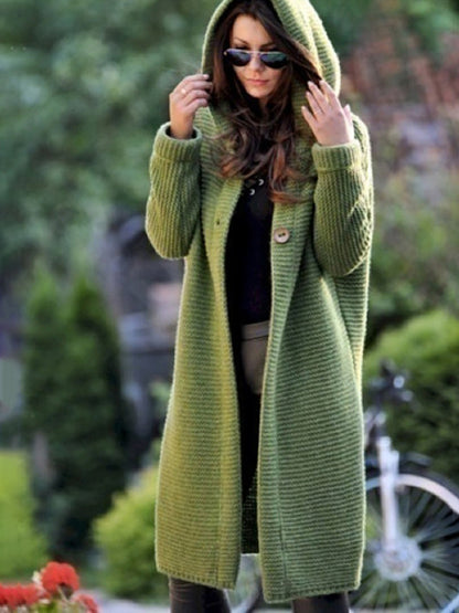 Casual Button Long Cardigan Hooded Sweater Jacket