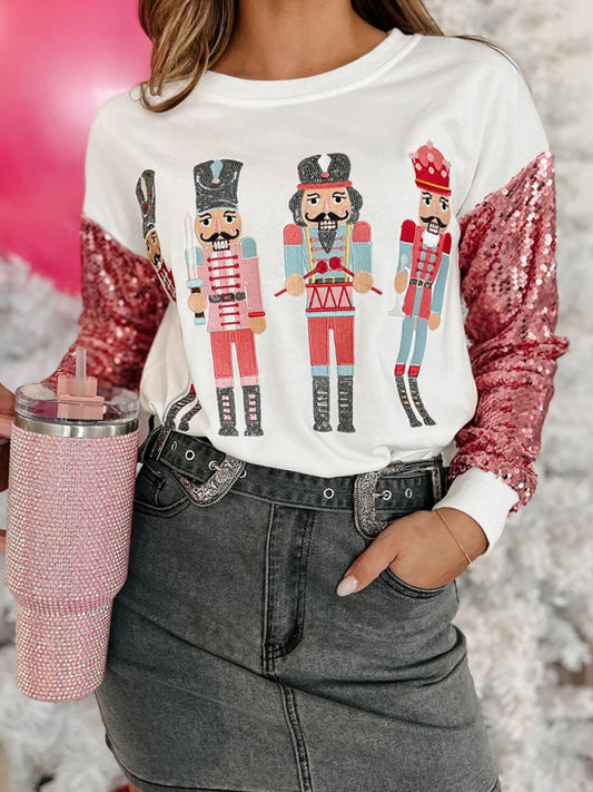 Women's round neck sequined Christmas sweatshirt