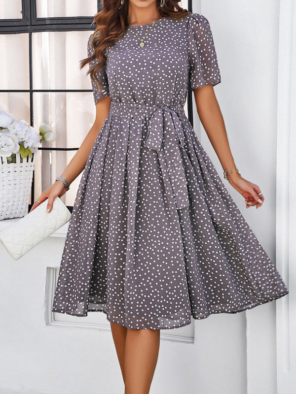 Women's elegant casual polka dot print strappy dress