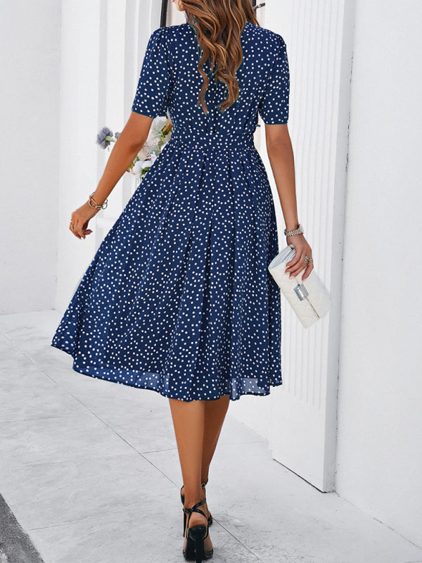 Women's elegant casual polka dot print strappy dress