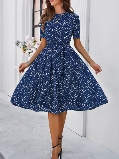 Women's elegant casual polka dot print strappy dress