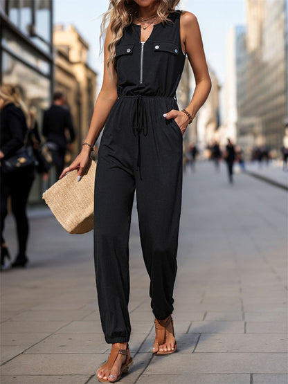 Women's Casual Waistless Sleeveless Long Jumpsuit