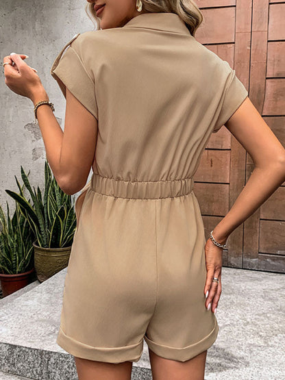 New Commuting Jumpsuit Lace Up High Waist Lapel Jumpsuit