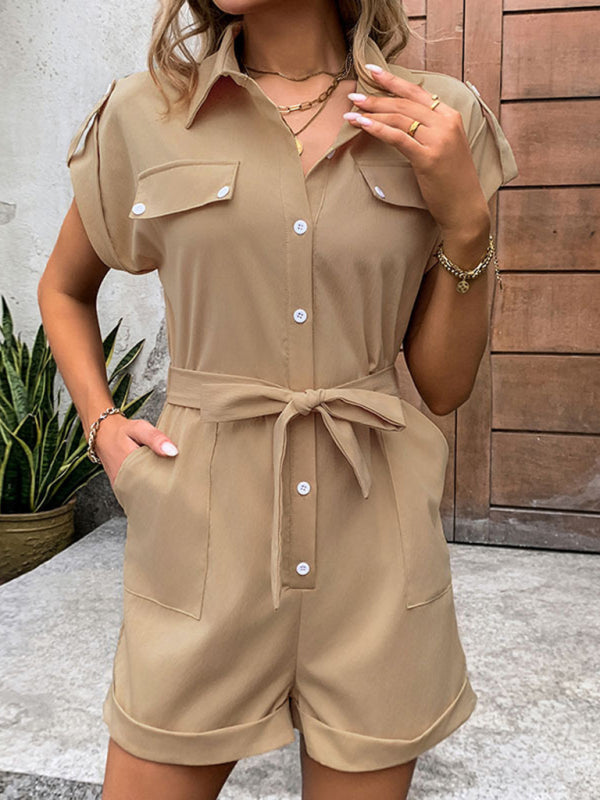 New Commuting Jumpsuit Lace Up High Waist Lapel Jumpsuit