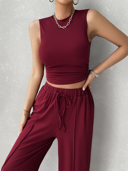 New casual round neck sleeveless top and trousers two-piece suit