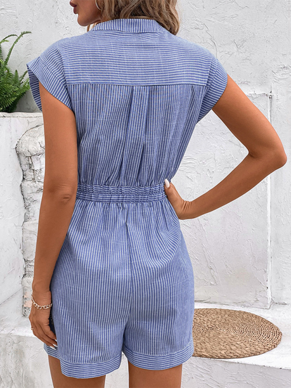 Women's Pinstripe Short Sleeve Jumpsuit