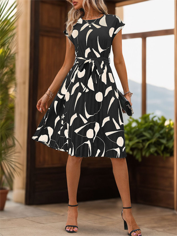 Ladies new geometric pattern print pleated dress