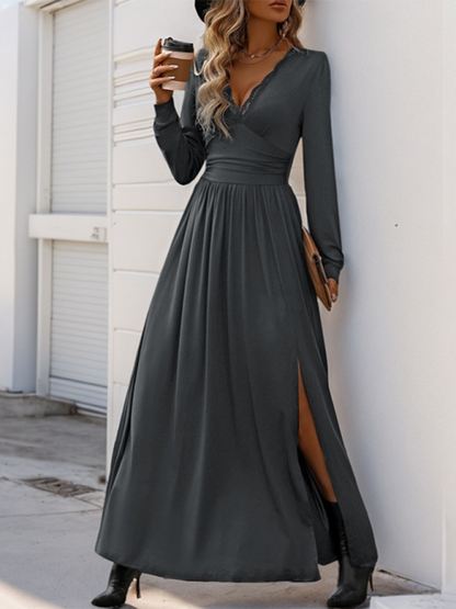 Solid color slit slim dress