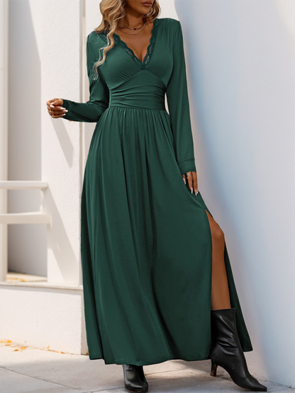 Solid color slit slim dress