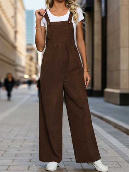 Ladies new solid color corduroy overalls