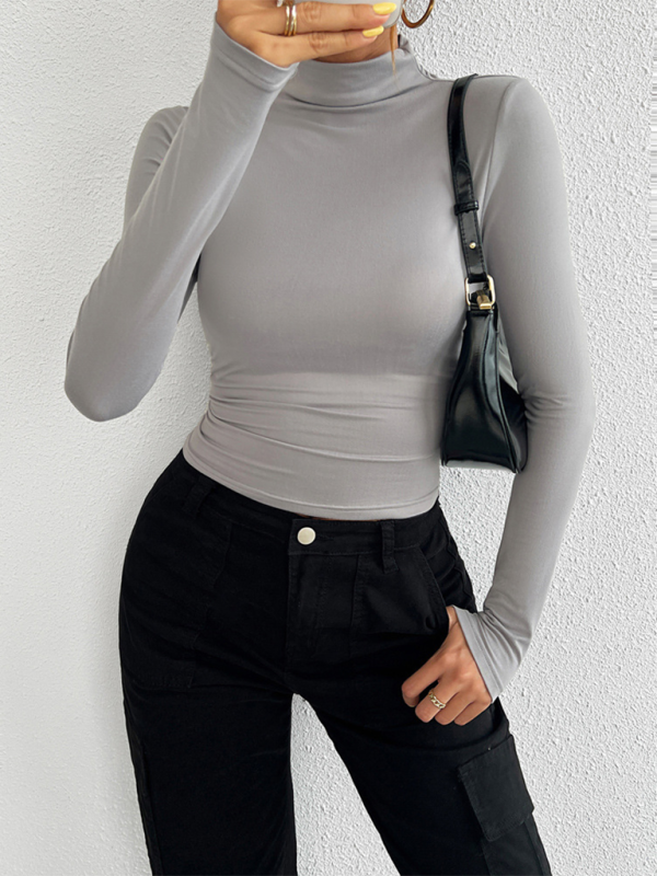 Women's Y2K Slim Fit Solid Color Knitted Bottom Long Sleeve Top