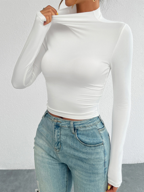 Women's Y2K Slim Fit Solid Color Knitted Bottom Long Sleeve Top