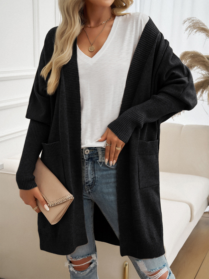 Batwing Sleeve Cardigan Solid Color Sweater Jacket