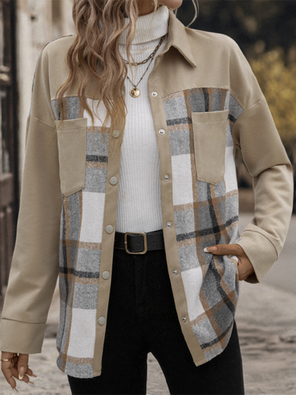 Fashionable lapel plaid single-breasted casual long-sleeve jacket