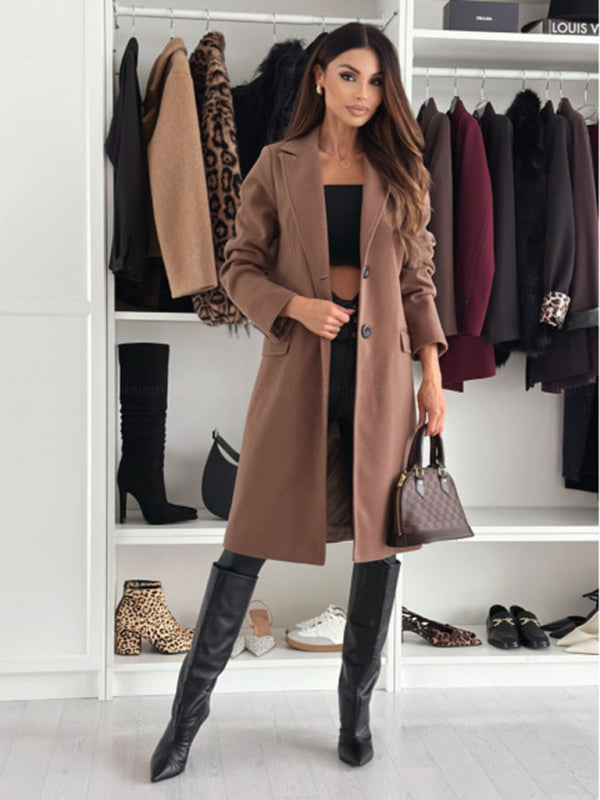 Autumn and winter simple long-sleeved solid color single-breasted jacket