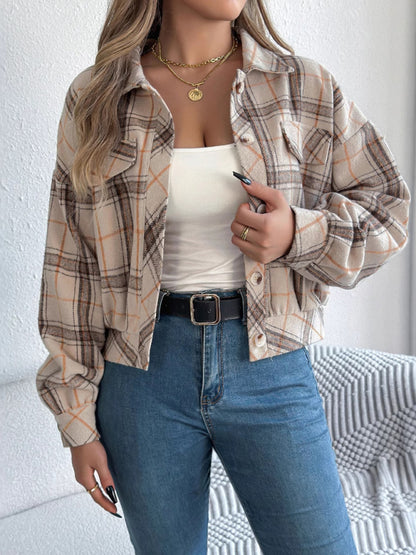 Casual Plaid Long Sleeve Tweed Jacket Coat