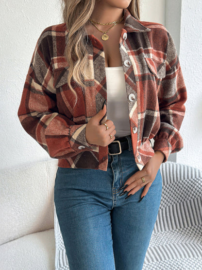 Casual Plaid Long Sleeve Tweed Jacket Coat