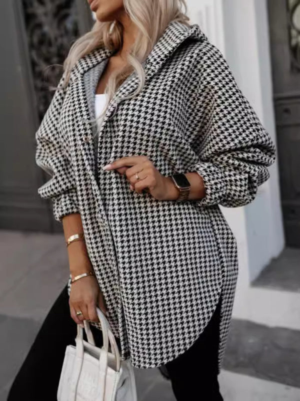 Ladies new loose fashion casual hooded plaid jacket