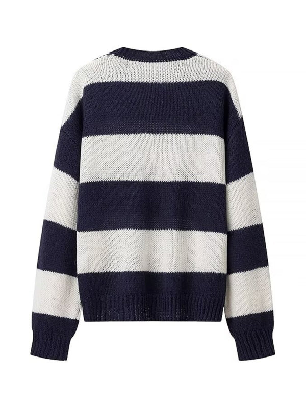 Casual crew neck long sleeve striped sweater top