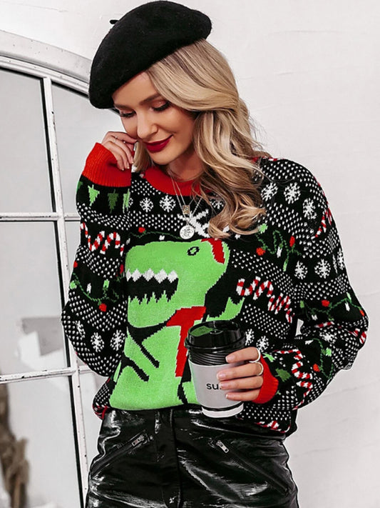 Women's Loose Bottoming Round Neck Pullover Knit Long Sleeve Christmas Sweater